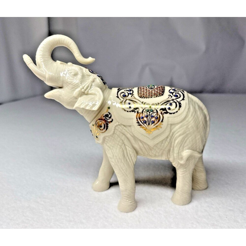 Lenox Jewels Elephant Figurine Ivory Porcelain Gold Trim Crystal Accents Large